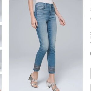 WHBM Mid-Rise Embroided The Slim Crop Jean
